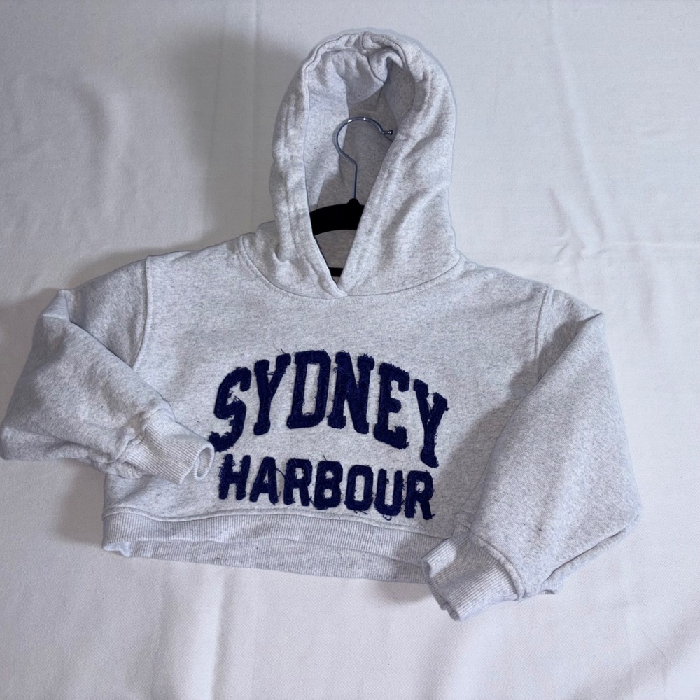 Zara Cropped Hoodie age 8-9 Gray Excellent Sydney Harbour Graphic Sweatshirt